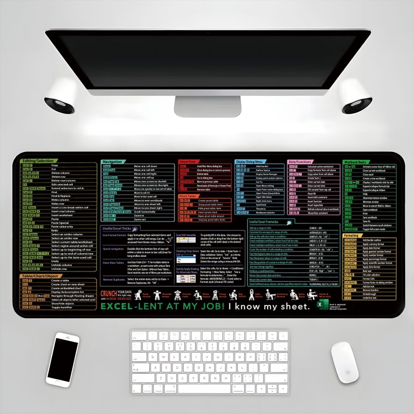 Excel Shortcut Desk Mat for Productivity