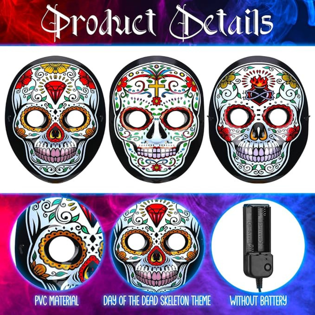 3 Pcs Light up Day of the Dead Mask