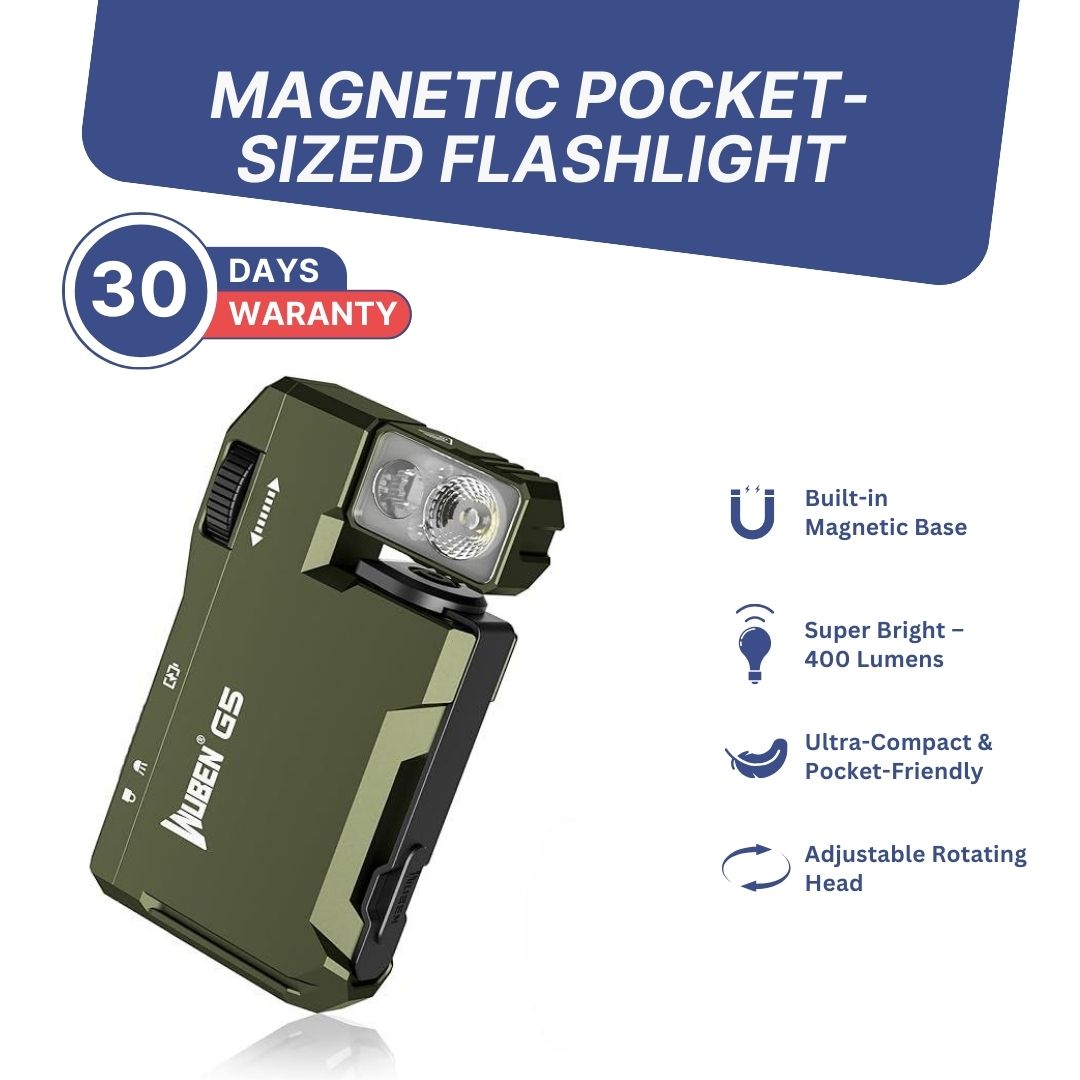 Magnetic Pocket-Sized Flashlight - 400LM Brightness, USB-C, Great for Gear Bag