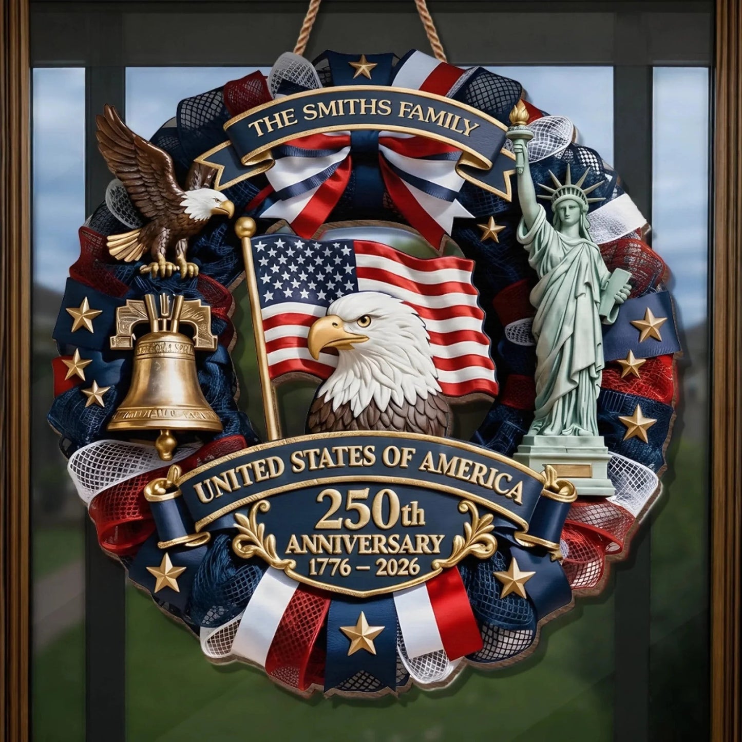 America 250th Anniversary - Personalized Patriot Wood Wreath