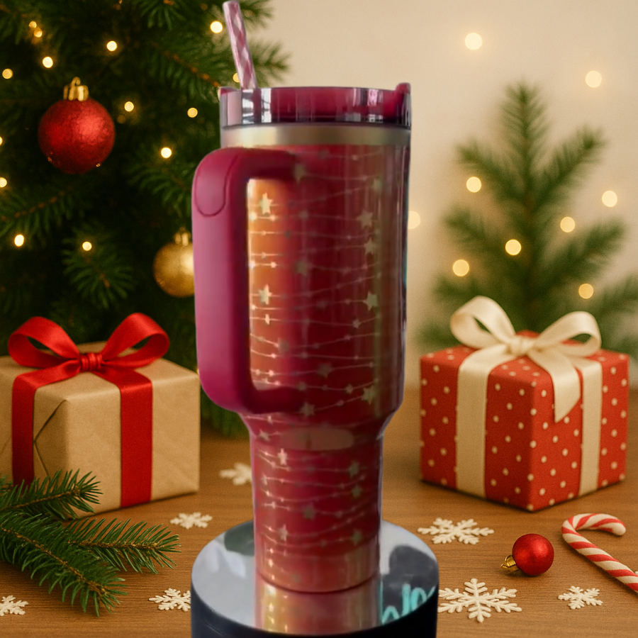 40oz Red Golden Star Sparkle Tumbler