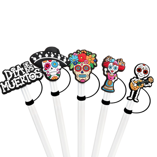 5PCs Día de Muertos Straw Covers
