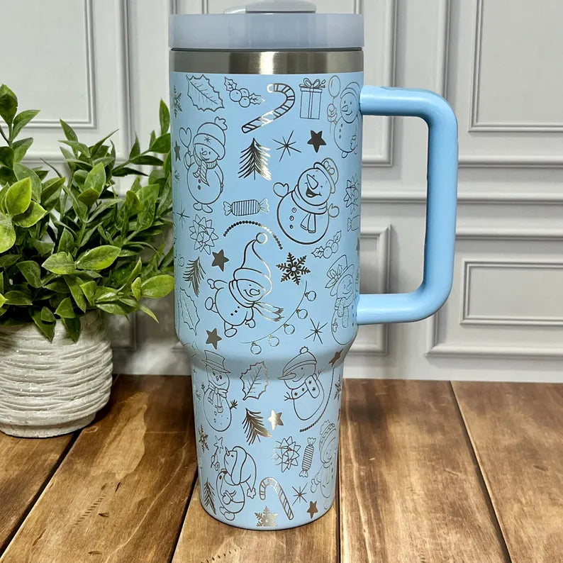 40oz Blue Snowman Holiday Joy Tumbler