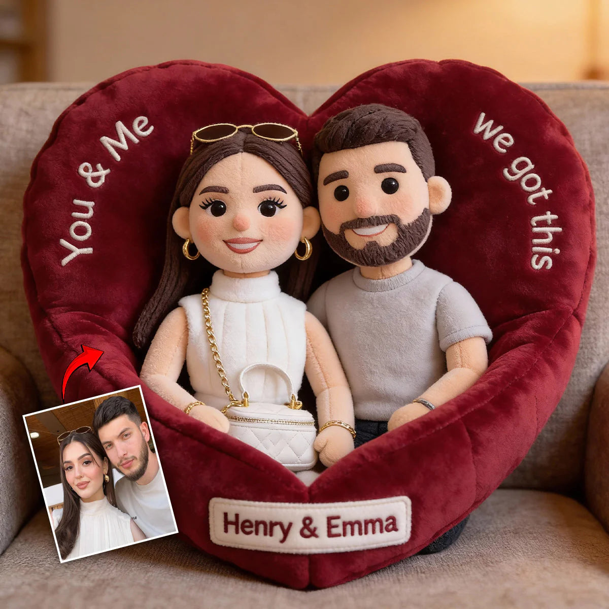 You & Me We Got This - Personalized Couple Faux Fur Shaped Pillow