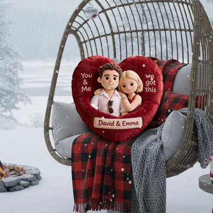 You & Me We Got This - Personalized Couple Faux Fur Shaped Pillow