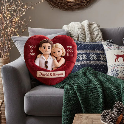 You & Me We Got This - Personalized Couple Faux Fur Shaped Pillow