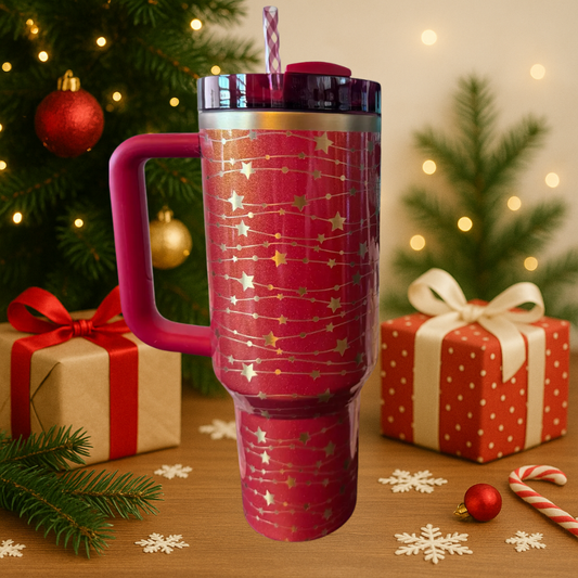 40oz Red Golden Star Sparkle Tumbler