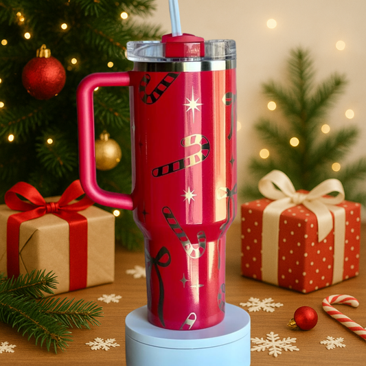 40oz Red Candy Cane Christmas Tumbler
