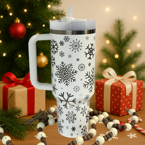 40oz White Snowflake Wonderland Winter Tumbler
