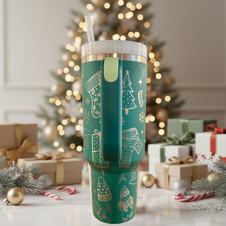 40oz Teal Ho Ho Ho Festive Holiday Tumbler