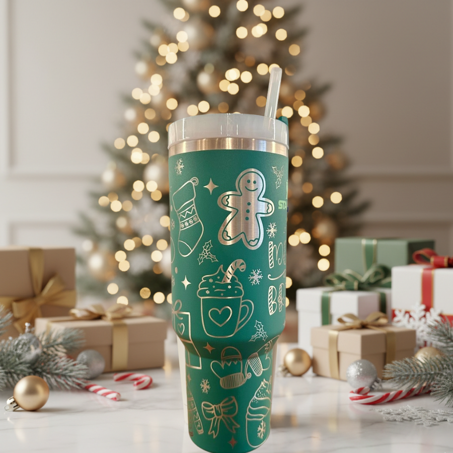40oz Teal Ho Ho Ho Festive Holiday Tumbler