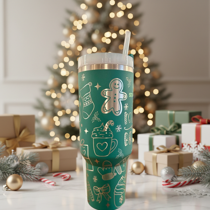 40oz Teal Ho Ho Ho Festive Holiday Tumbler