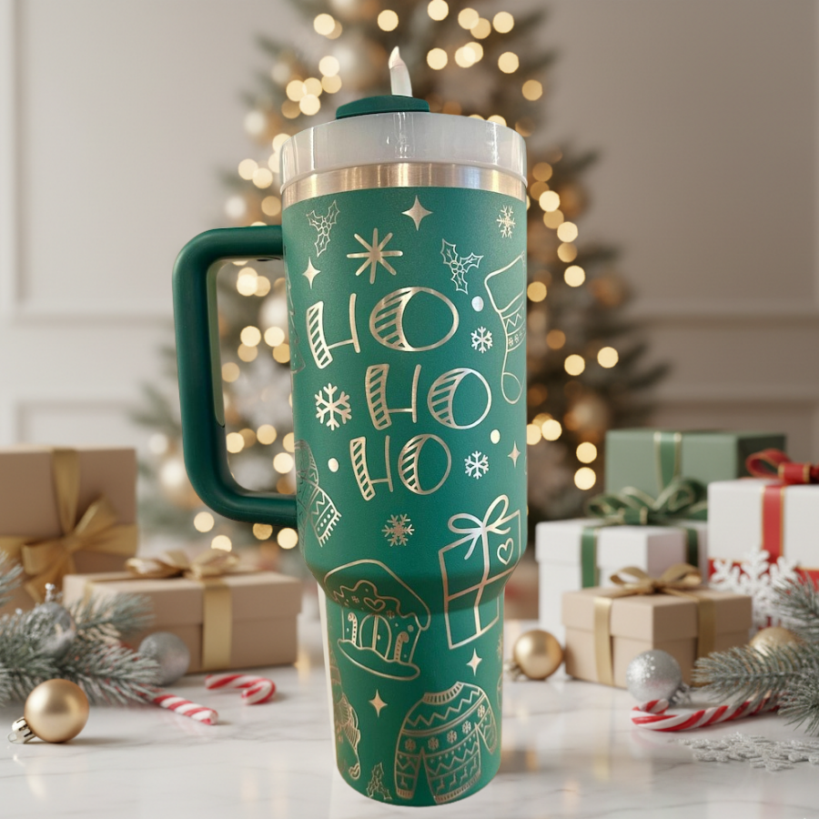 40oz Teal Ho Ho Ho Festive Holiday Tumbler