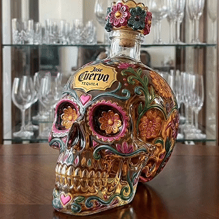 Day of the Dead Inspired Skull Tequila Bottle