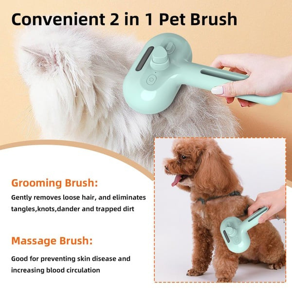 2-in-1 Pet Grooming and Massage Brush with Spray Mode