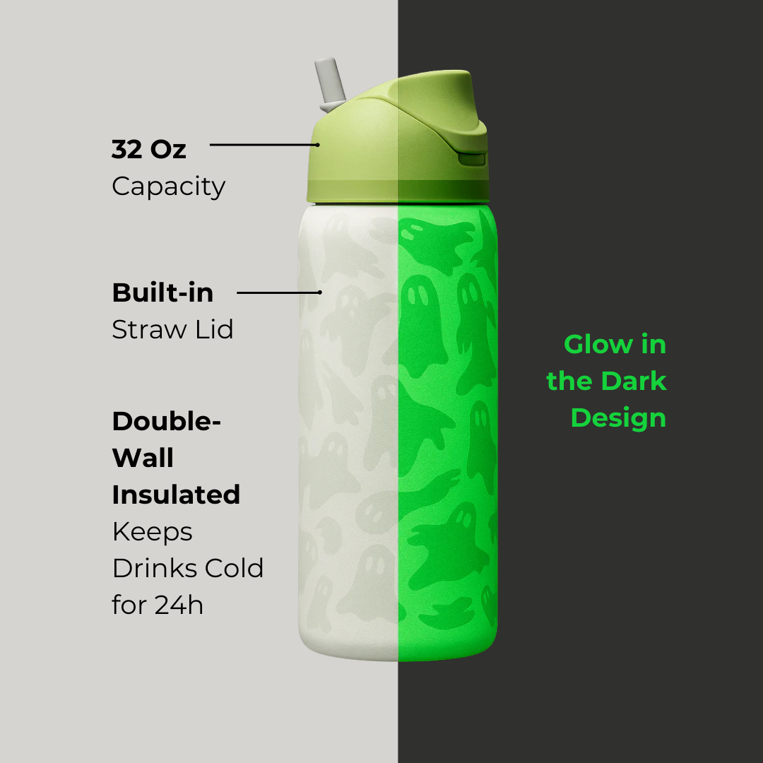 Boo-Ya 32oz Free Sip Bottle - Glow In The Dark Water Bottle