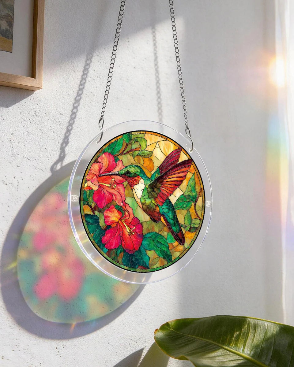 Emerald Flame Hummingbird Light Puzzle Suncatcher