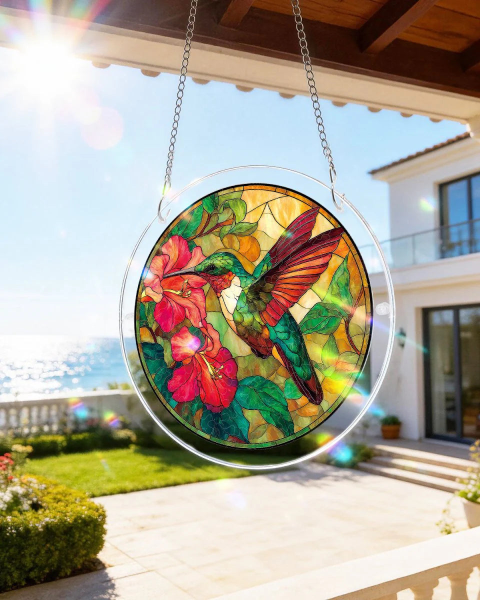 Emerald Flame Hummingbird Light Puzzle Suncatcher