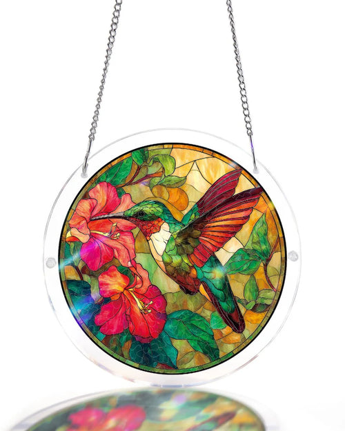 Emerald Flame Hummingbird Light Puzzle Suncatcher