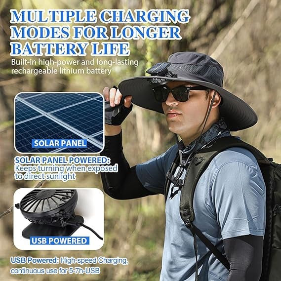 Beat the Heat 🔥 2025 New Ultralight Solar Fan Sun Hat – Breathable & Lightweight!