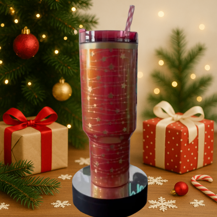 40oz Red Golden Star Sparkle Tumbler