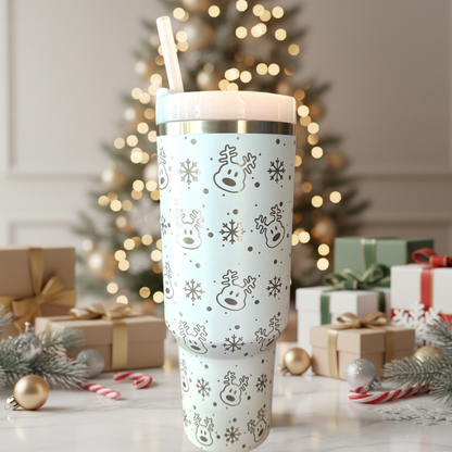 40oz Blue Reindeer Snowflake Winter Tumbler