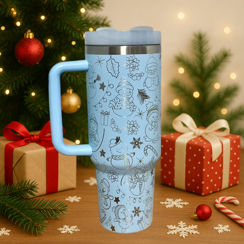 40oz Blue Snowman Holiday Joy Tumbler