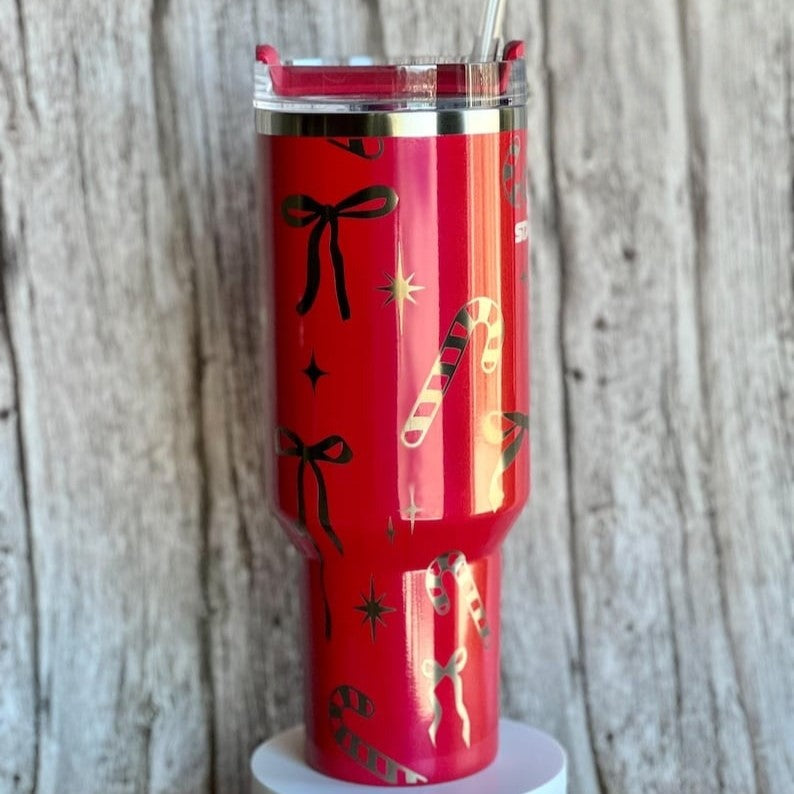 40oz Red Candy Cane Christmas Tumbler
