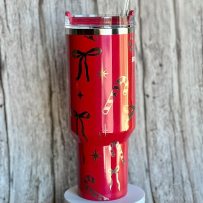 40oz Red Candy Cane Christmas Tumbler