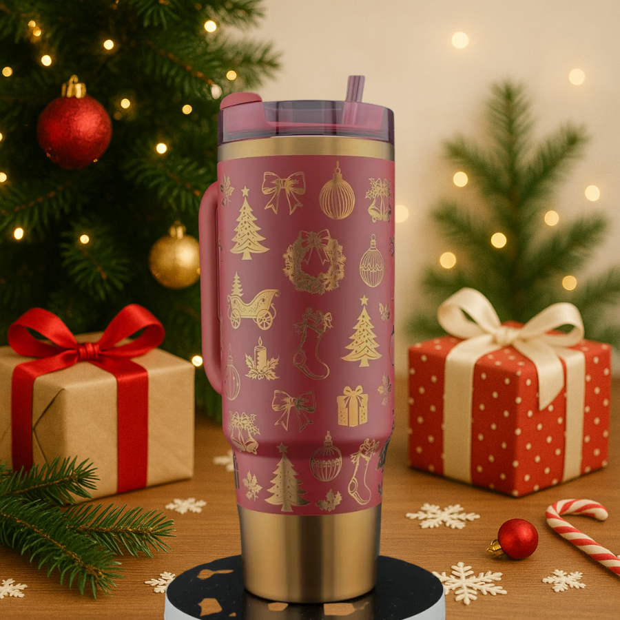40oz Cream Golden Ornament Holiday Tumbler