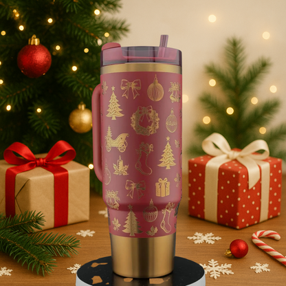 40oz Cream Golden Ornament Holiday Tumbler