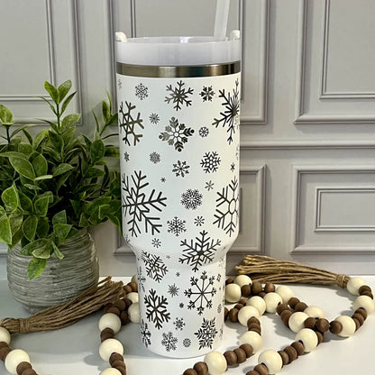 40oz White Snowflake Wonderland Winter Tumbler