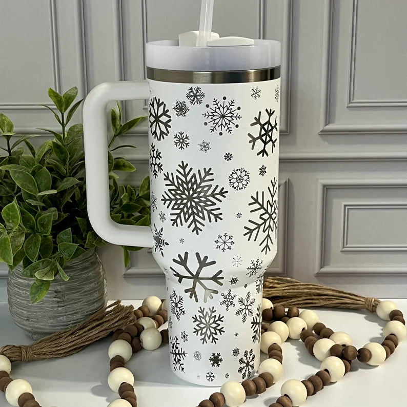 40oz White Snowflake Wonderland Winter Tumbler