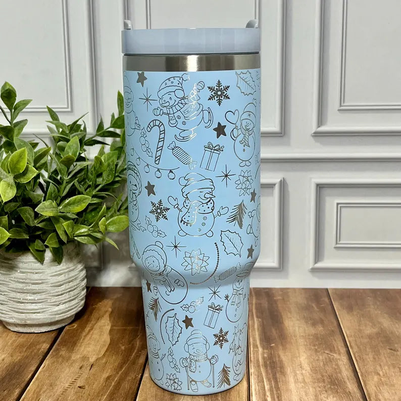 40oz Blue Snowman Holiday Joy Tumbler