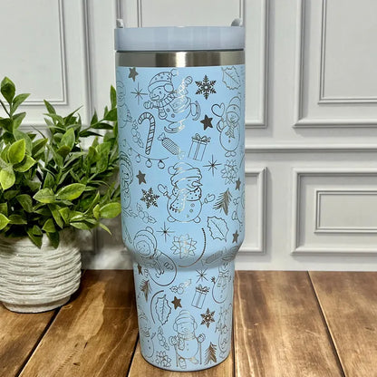 40oz Blue Snowman Holiday Joy Tumbler