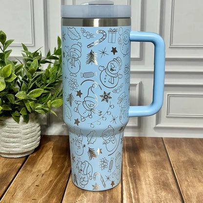 40oz Blue Snowman Holiday Joy Tumbler