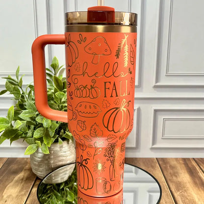 40oz Orange Hello Fall Pumpkin Season Tumbler