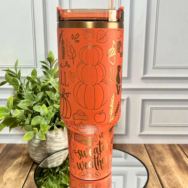 40oz Orange Hello Fall Pumpkin Season Tumbler