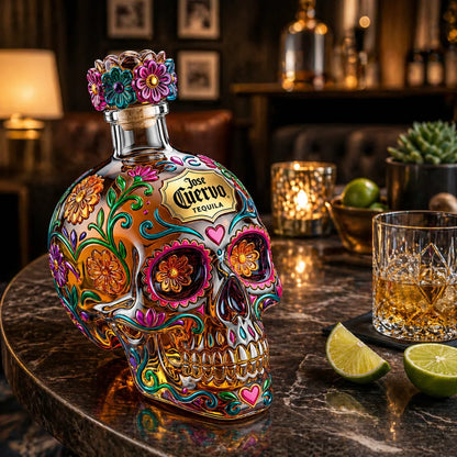 Day of the Dead Inspired Skull Tequila Bottle