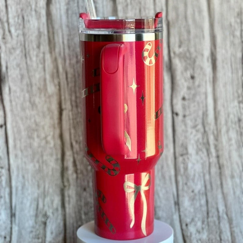 40oz Red Candy Cane Christmas Tumbler