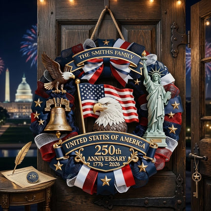 America 250th Anniversary - Personalized Patriot Wood Wreath